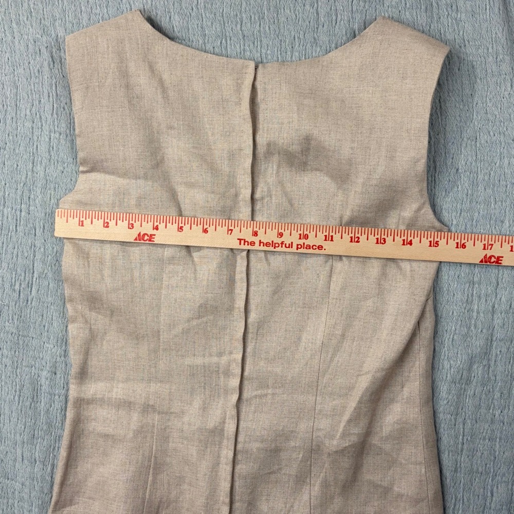 Elegant Linen‎ Blend Sleeveless Sheath Dress Pearl Trim Office Career - Picture 5 of 12